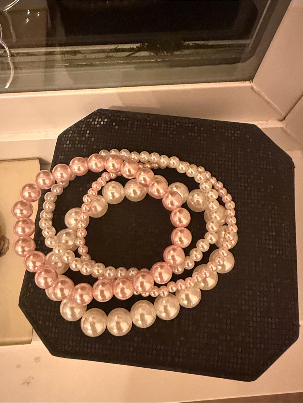 Elegant Pink & Cream Pearl Stretch Bracelet Set - Women Jewelry